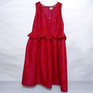 Kate Spade Sz 20 Peplum SL Pink Red Floral Midi Dress Holiday Flirty Party Date